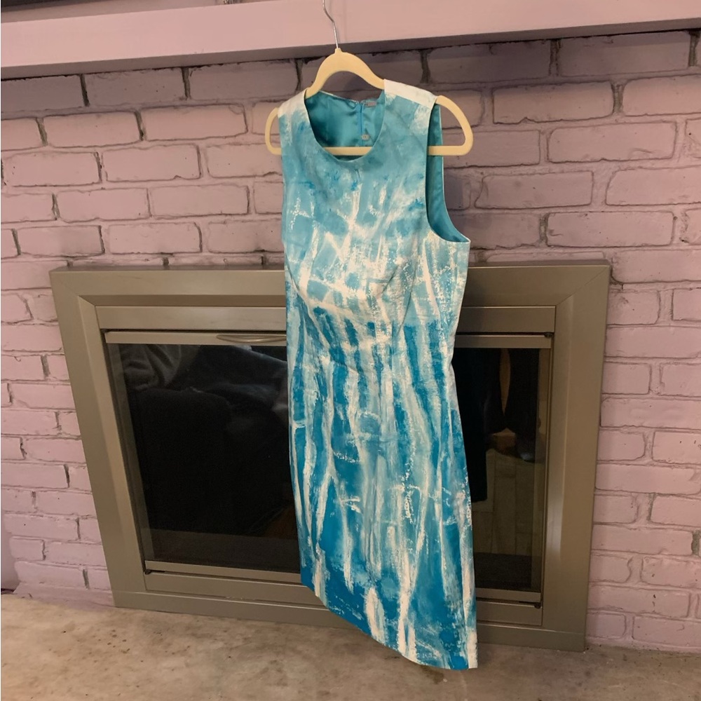 Elie Tahari Blue and White Sleeveless Stretch Dress - Picture 6 of 8